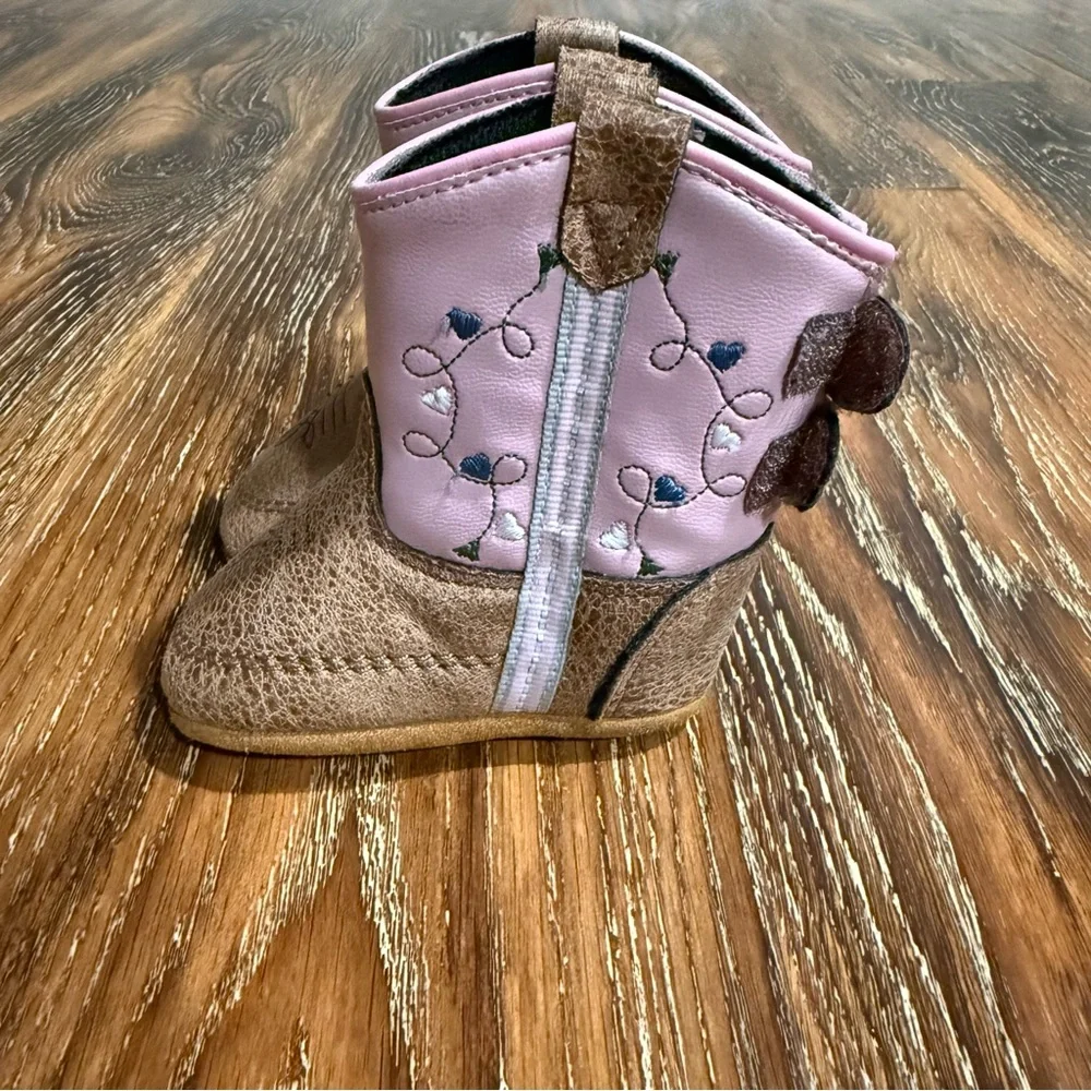 Old‎ West Baby Girl Size 1 Pink & Brown Boots Crib Shoes Cowgirl Western Cowboy